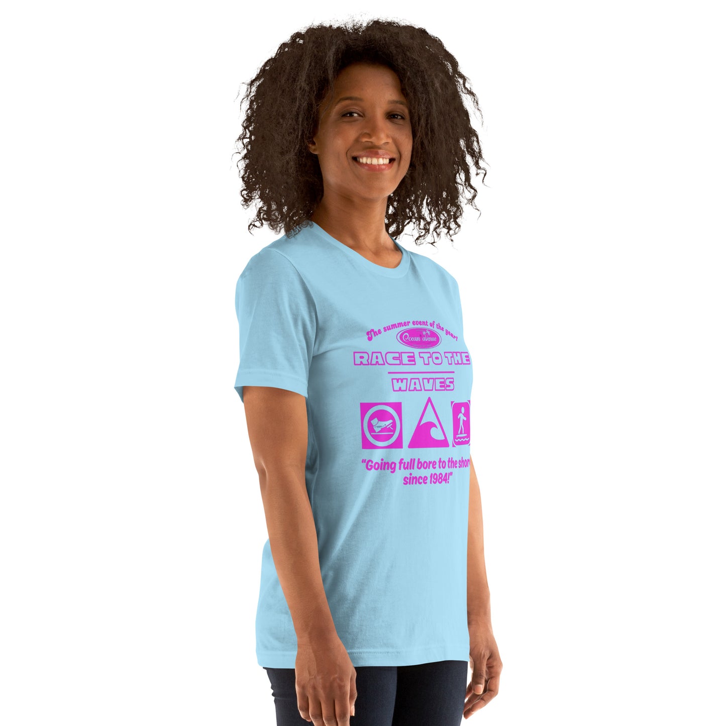 Ocean Avenue ‘Race to the Waves’ Unisex t-shirt - light blue