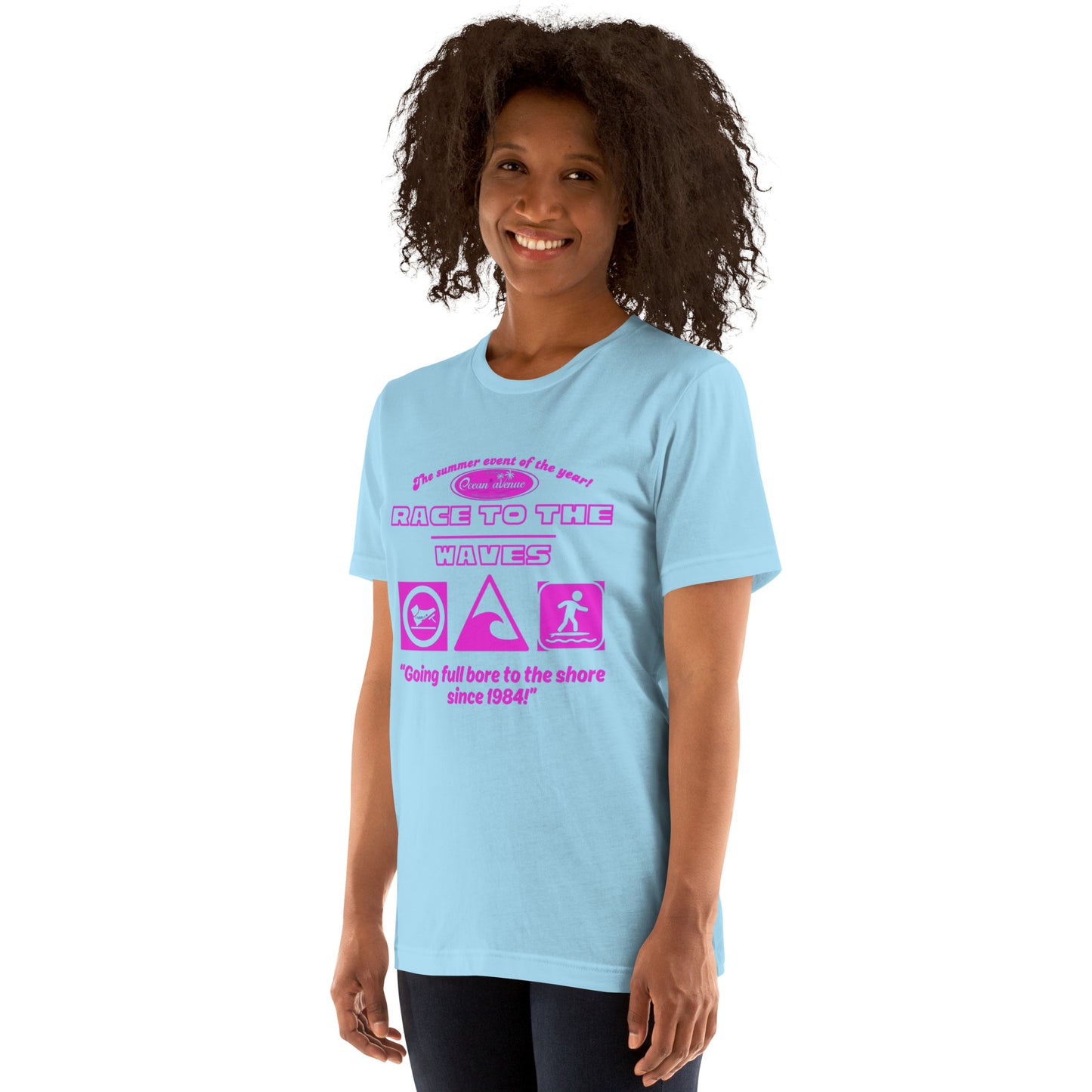 Ocean Avenue ‘Race to the Waves’ Unisex t-shirt - light blue